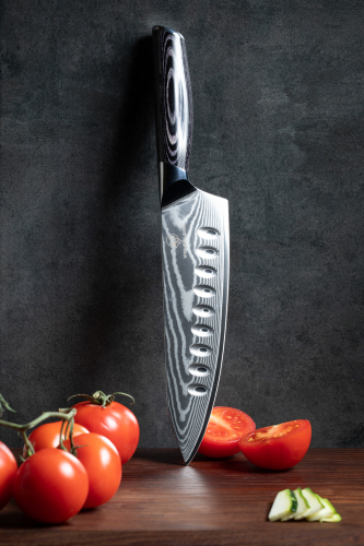 Damast-Santoku-Messer-Damastmesser-Santokumesser-Damast-Küchenmesser-Damastchefmesser-Scharfes-Küchenmesser